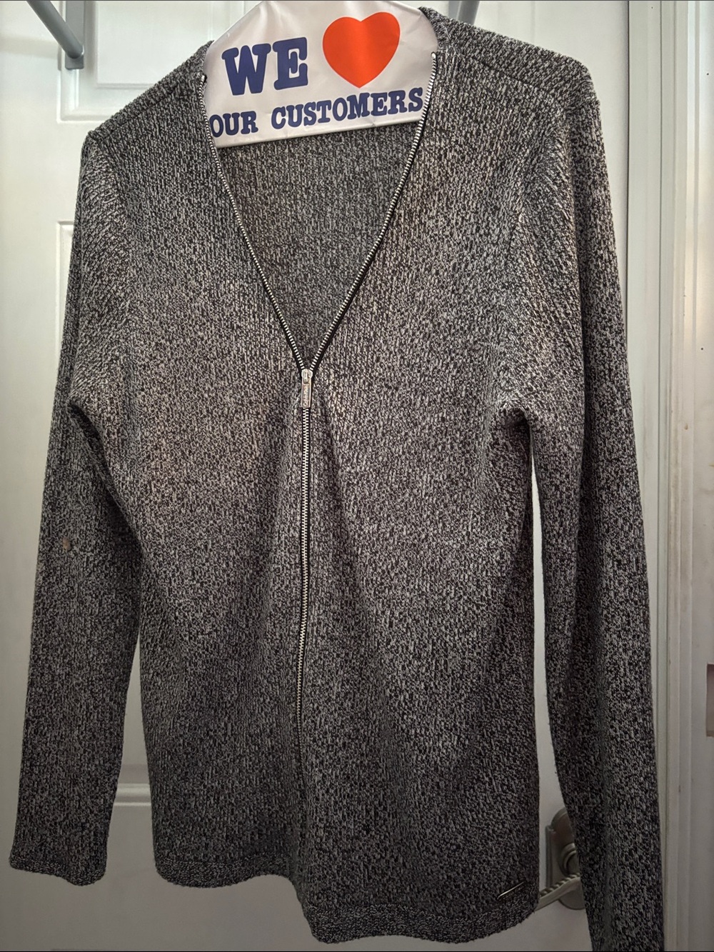 Calvin Klein Marled Gray Full-Zip Knit Cardigan